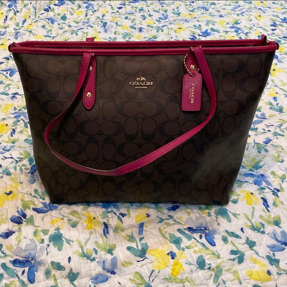 Coach Brown and Pink Tote Bag with Structured Design